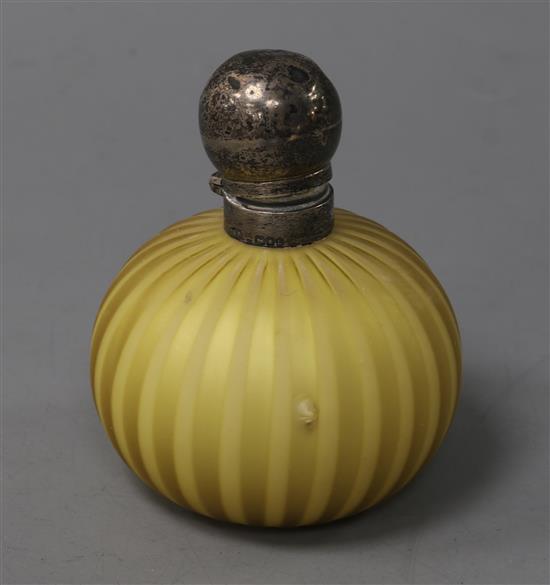 A satin glass and silver scent bottle